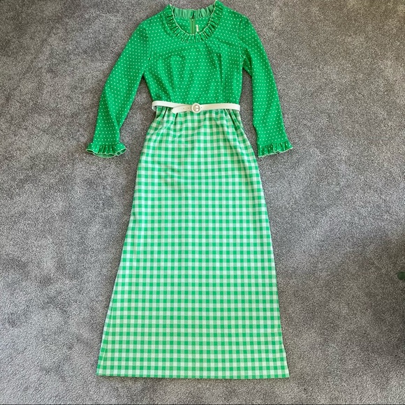 Vintage Dresses & Skirts - 🎉HP🎉 Vintage 60s Long Sleeve Maxi Dress w/ Belt